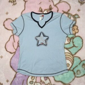 Vintage Y2K Tommy Hilfiger Girl Blue Navy Star Short Sleeve Baby Tee